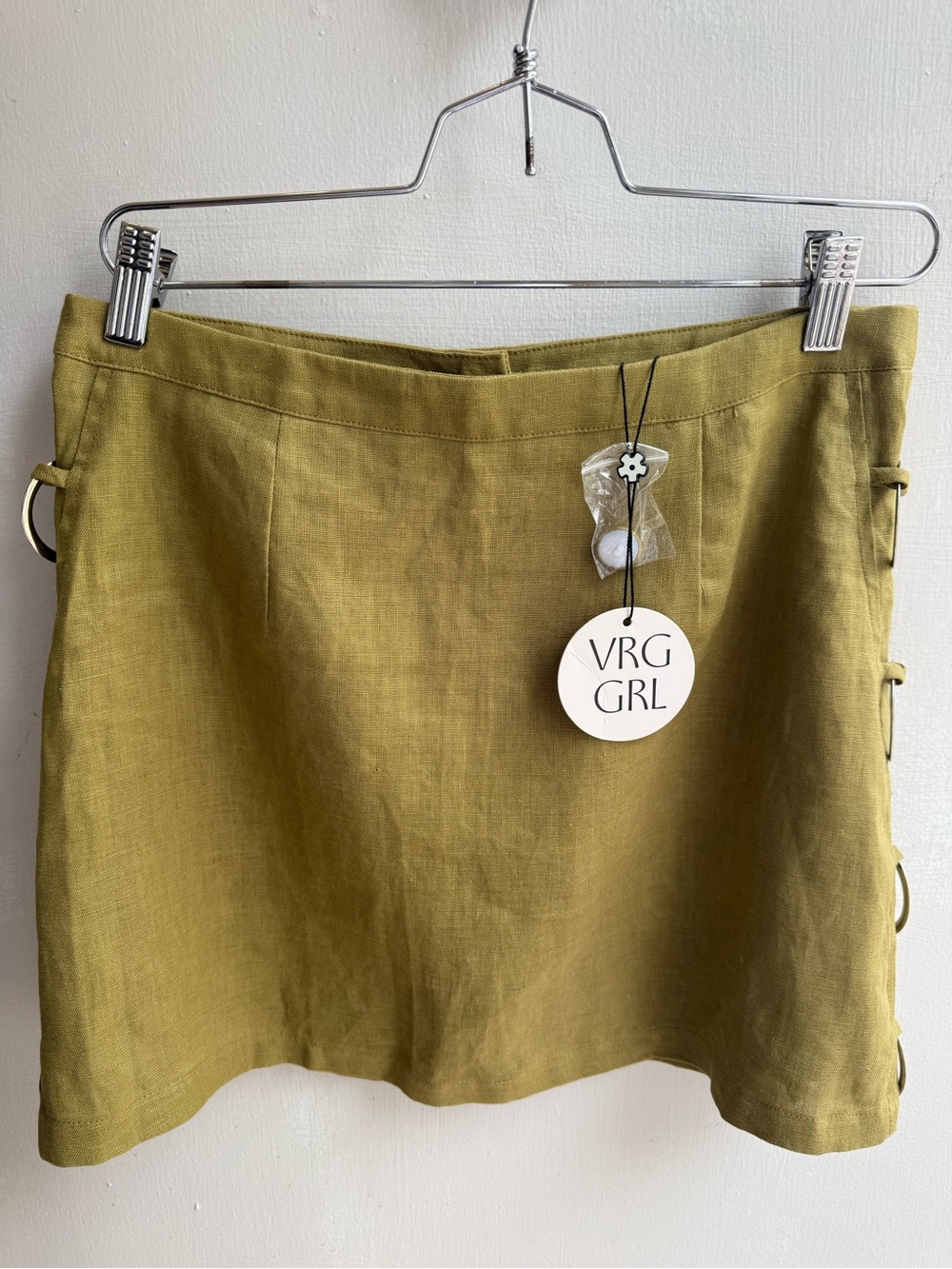 VRG GRL Linen Olive Green Mini Skirt
